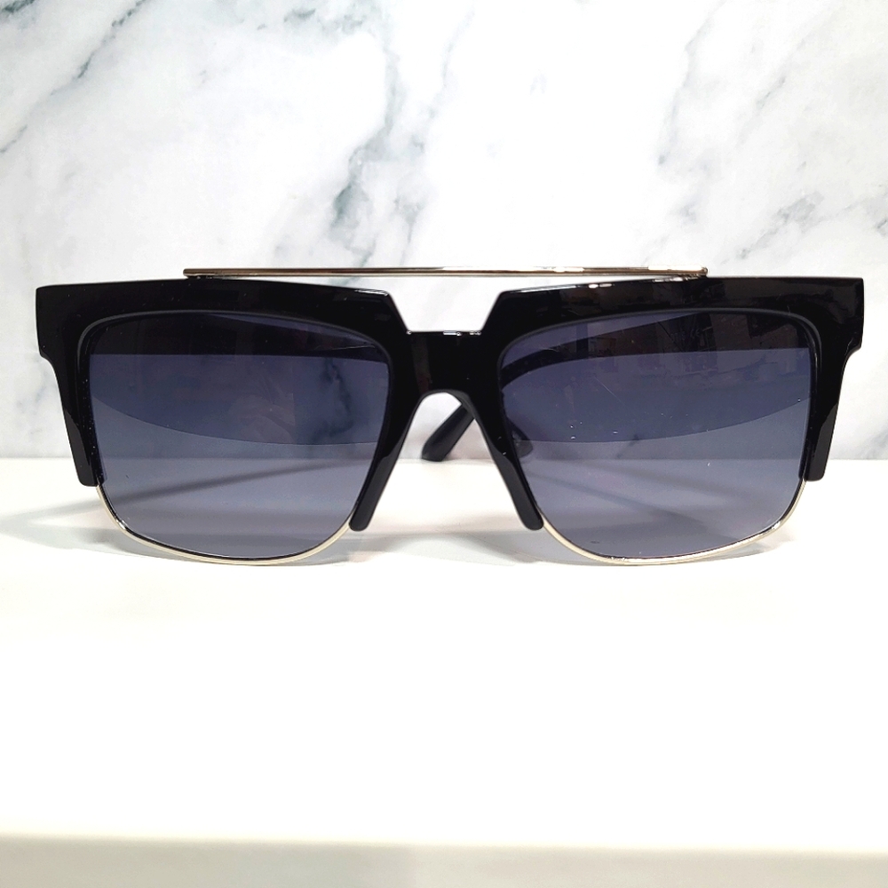 NEW Retro square top sunglasses/shades black w/ silver metal trim funky trendy